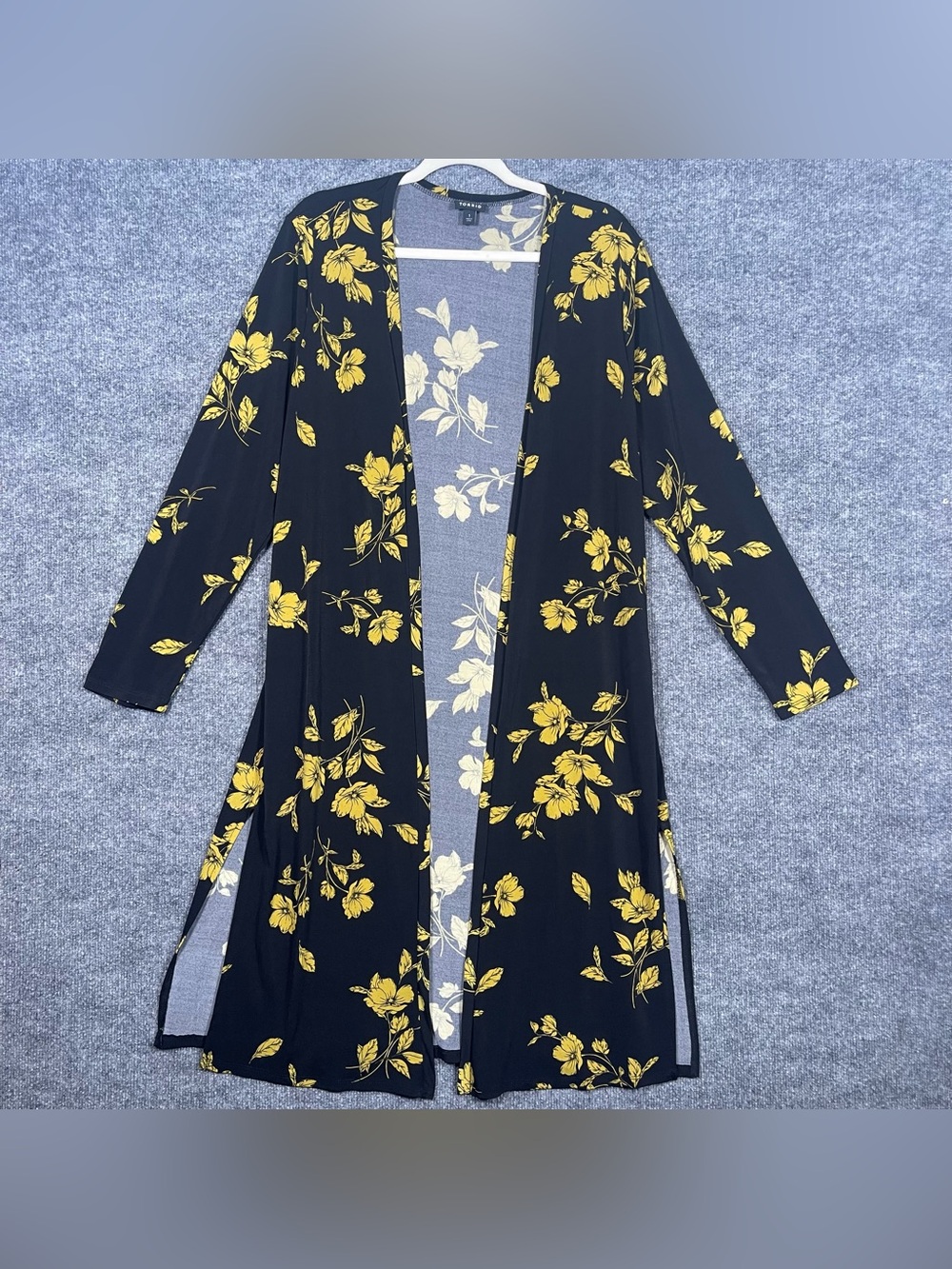 Torrid 1 Womens 1X Black Yellow Floral Dark Romantic Open Front Cardigan Duster